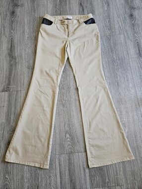 Michael Kors Womens Wide Leg Bootcut Khaki Pants Faux Leather Pocket Accents 8